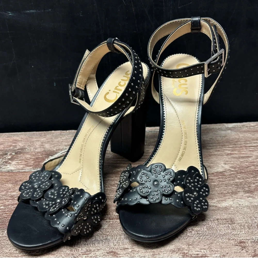 Circus by Sam Edelman | VGUC Black Merle Floral Studded Peek-A-Boo Heels, 9